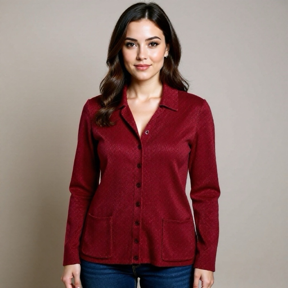 Emma & James Sweater Size 1X Red Sparkle Top Cardigan Dressy Christmas Button Up